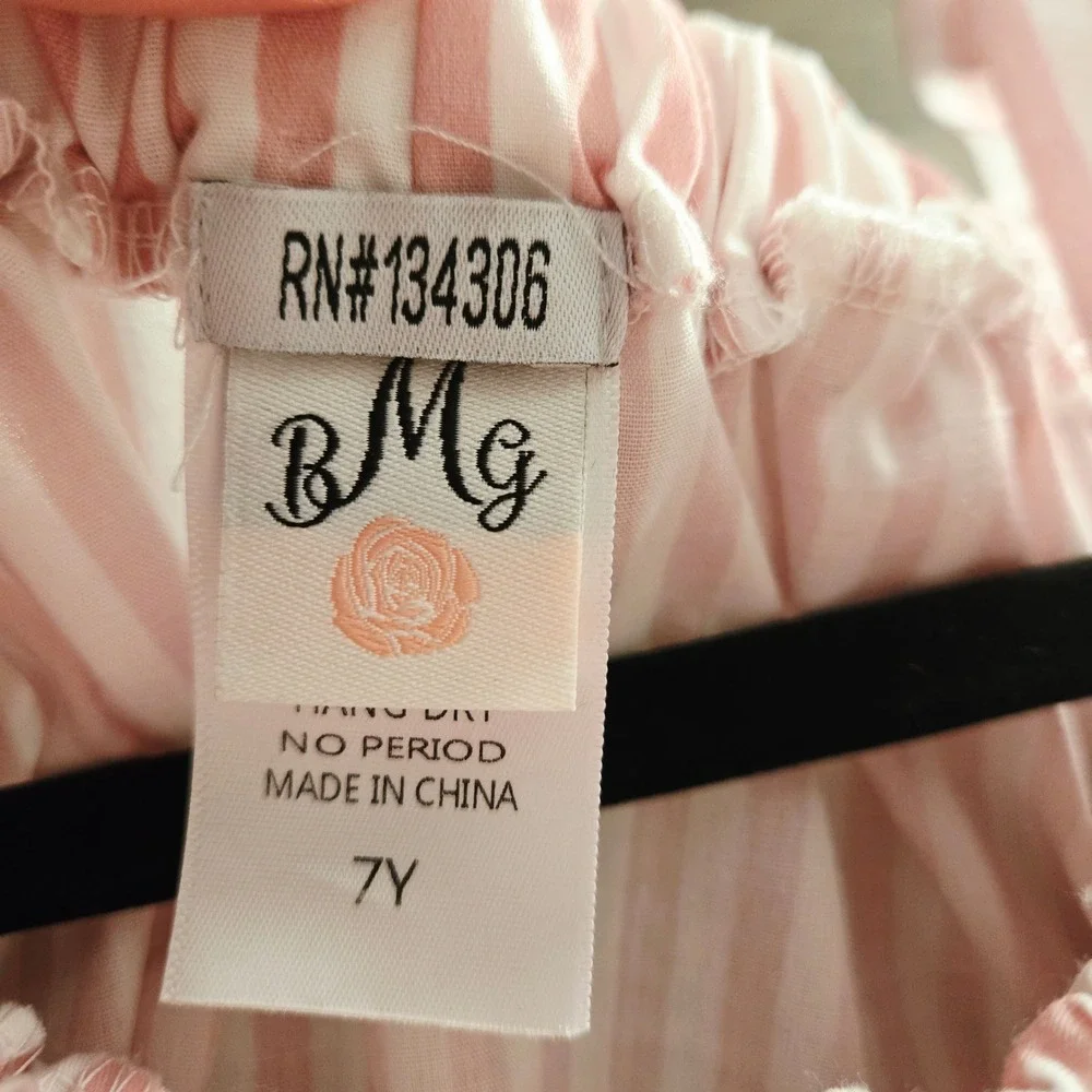 Boutique BMG Kids Girls Pink‎ Stripe Flamingo Tassel Cold Shoulder Dress Size 7Y